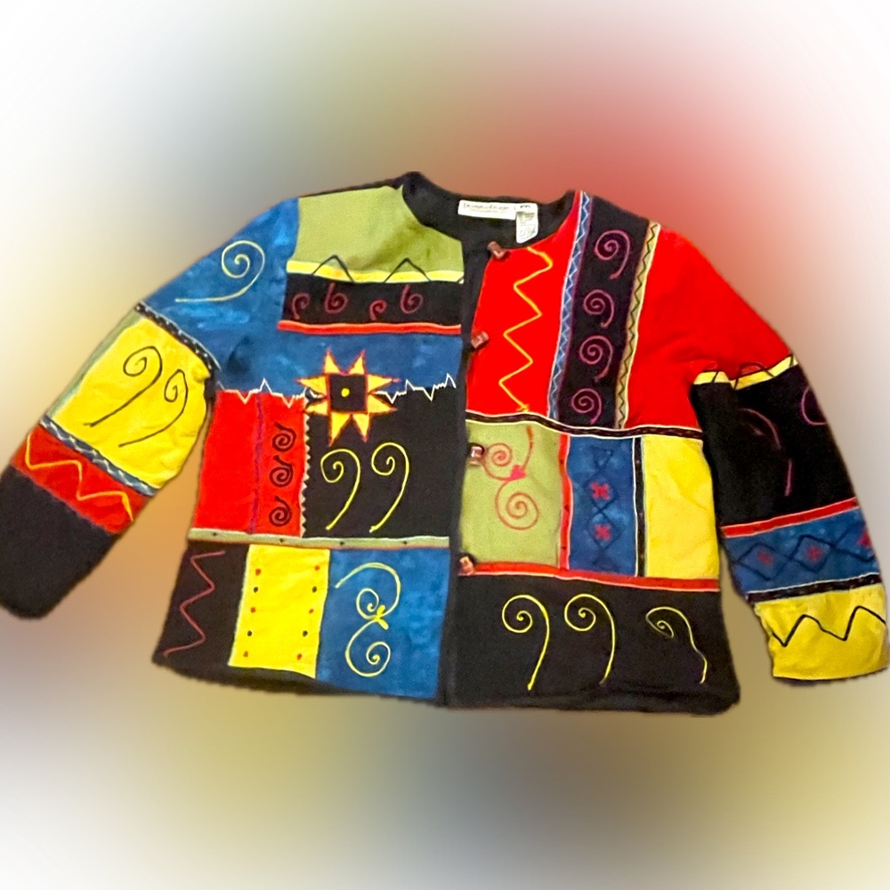 Vibrant, vintage XL Patchwork Art Jacket
